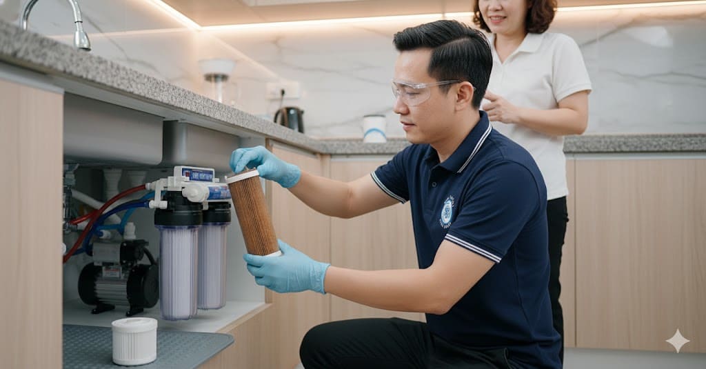 Sửa máy lọc nước chạy liên tục không ngắt tại Dĩ An.