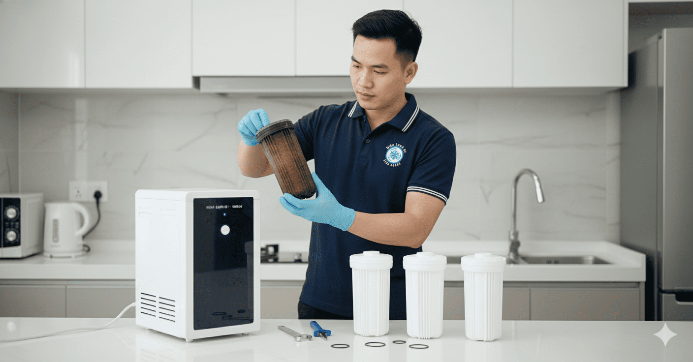 Sửa máy lọc nước kêu to bất thường ở Dĩ An.