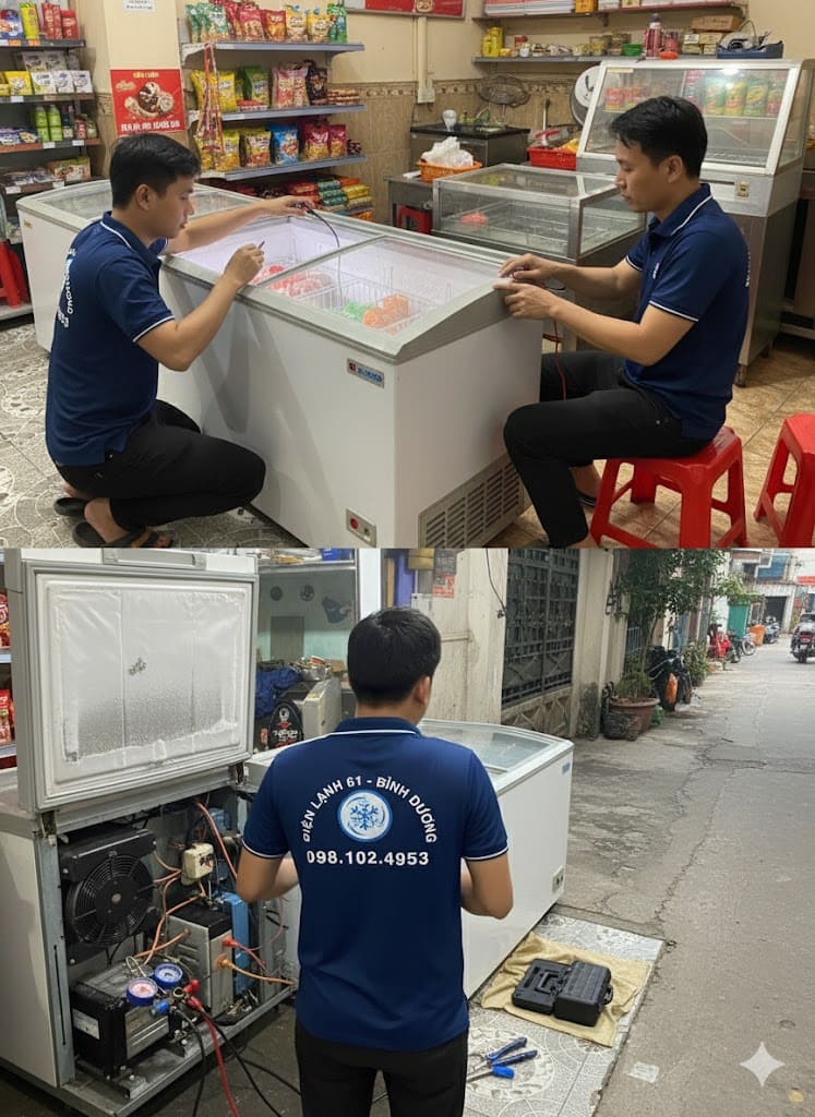 sửa tủ đông bị chảy nước tại nhà dĩ an