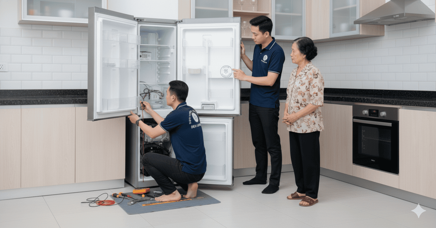 Sửa tủ lạnh mini đóng tuyết tại Đông Hòa, khu vực Làng Đại học.