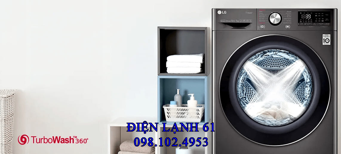 máy giặt LG TurboWash đang hoạt động, nhấn mạnh lợi ích tiết kiệm thời gian.