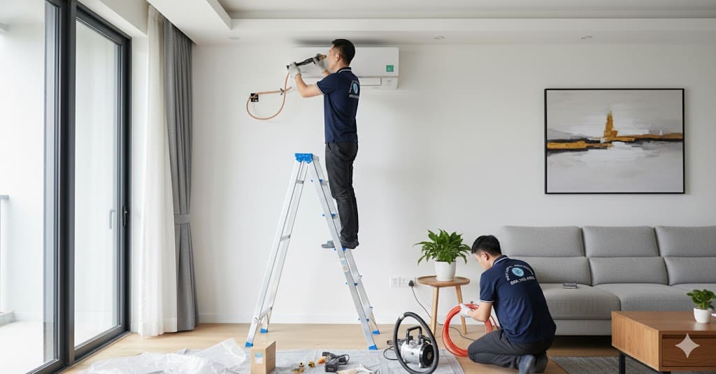 Lắp đặt máy lạnh tại vị trí mới sau khi di dời Lắp đặt máy lạnh tại vị trí mới sau khi di dời