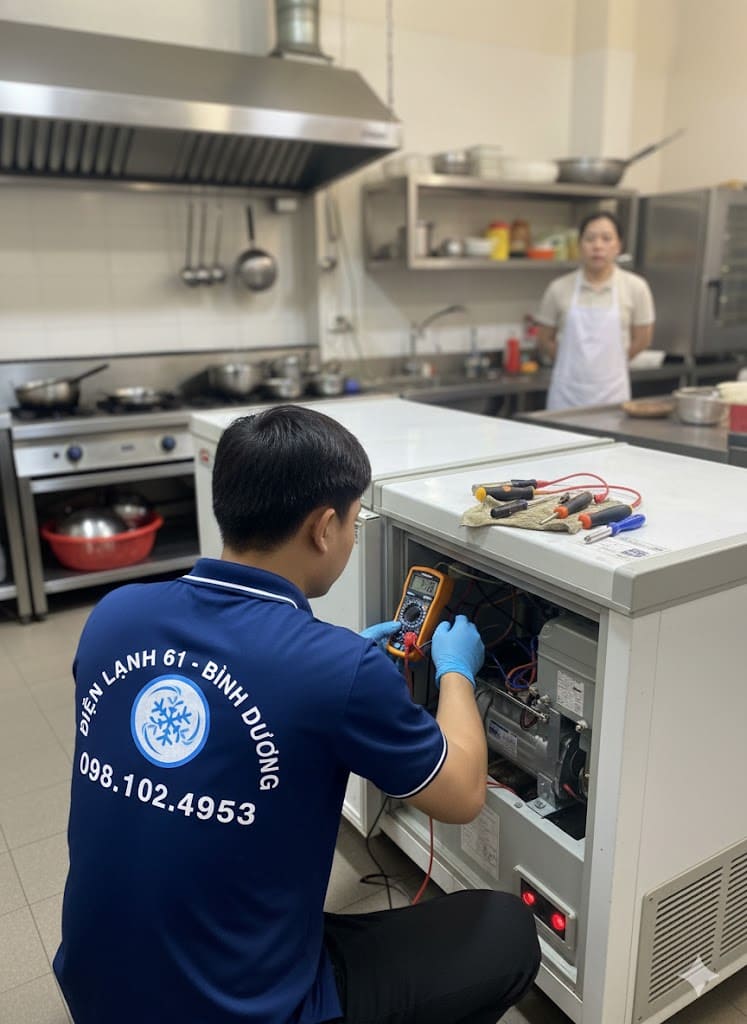 Quy trình 5 bước sửa tủ đông tại nhà Thuận An chuyên nghiệp, minh bạch của Điện Lạnh 61.