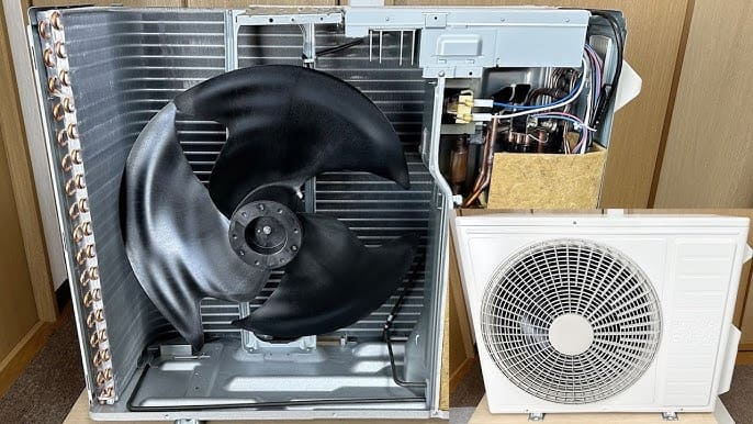 cau-tao-cuc-nong-may-lanh Cấu tạo bên trong cục nóng máy lạnh (block, dàn tản nhiệt, bo mạch).