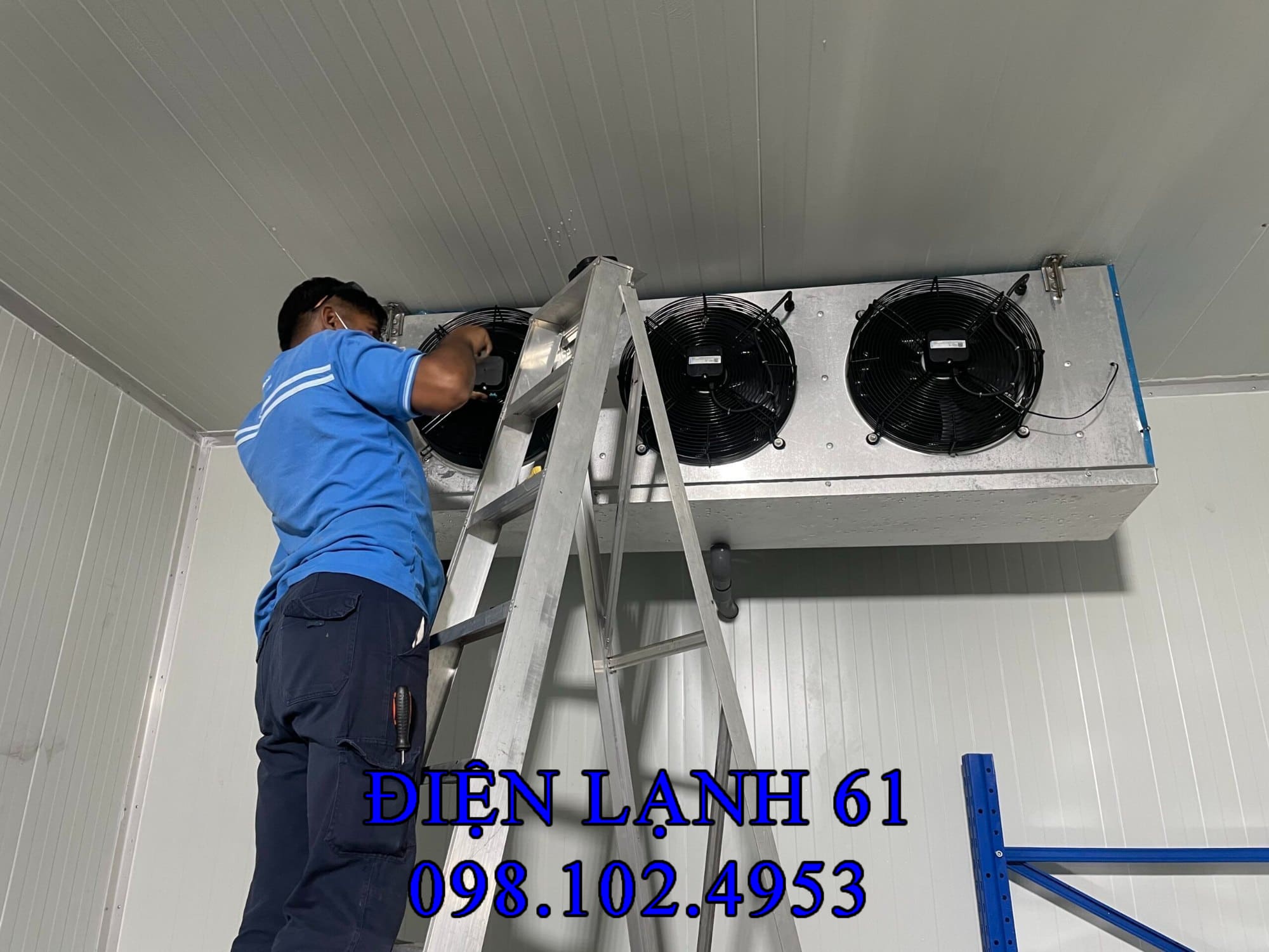 Hình ảnh dàn lạnh kho lạnh bị đóng tuyết dày, dấu hiệu cần sửa chữa kho lạnh tại Dĩ An.