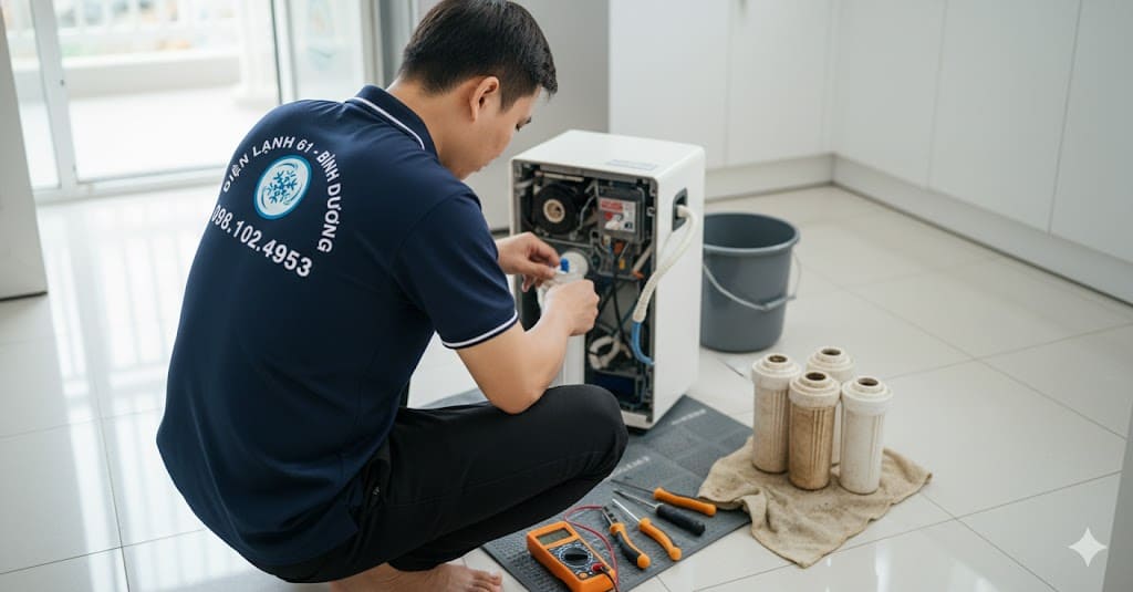 Quy trình 5 bước sửa máy lọc nước tại nhà chuyên nghiệp của Điện Lạnh 61.